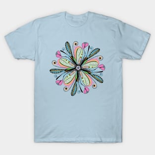 Trendy stylish multicolor print floral mandala pattern and love symbol - heart. Hand drawn illustration. Posters and Art Prints T-Shirt